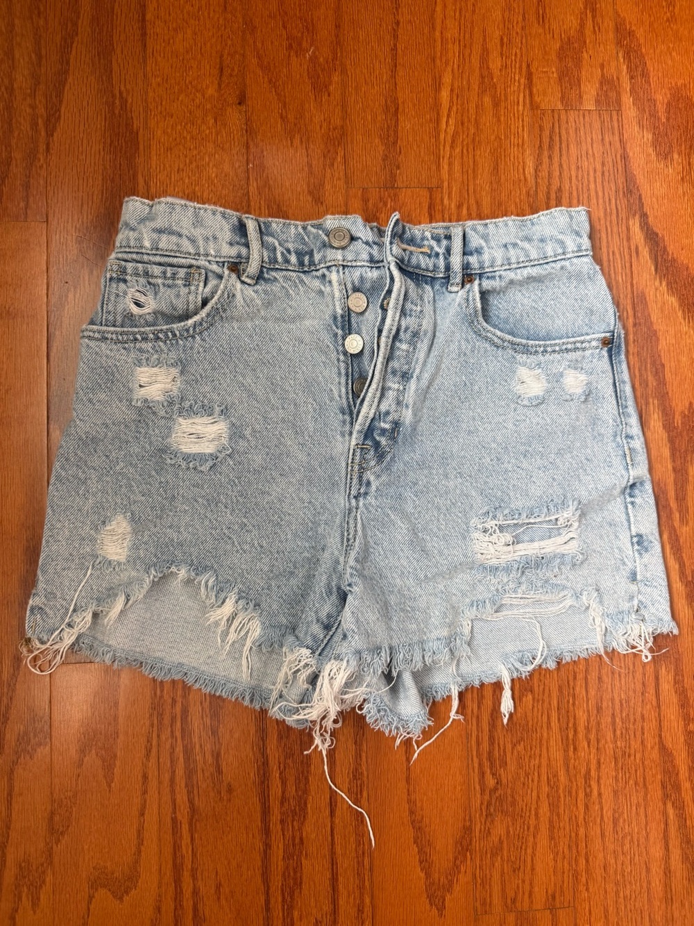 PacSun Light Blue Distressed High-Rise Denim Shorts